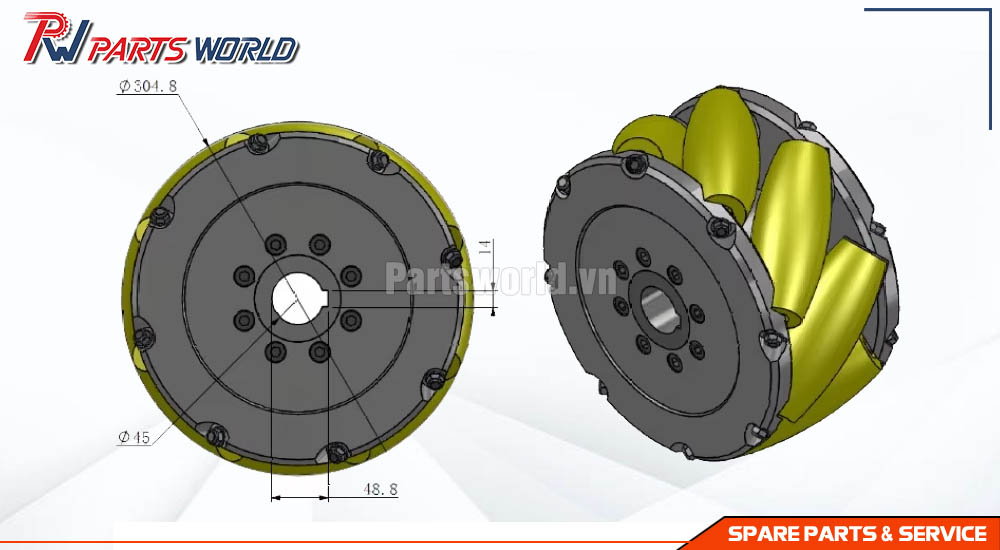 Bánh xe chịu Lực 2000kg 22 Bánh xe con lăn chịu lực 2000kg