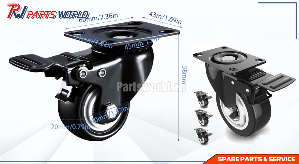 Bánh xe Mini chịu lực 19 Bánh xe mini chịu lực có khoá