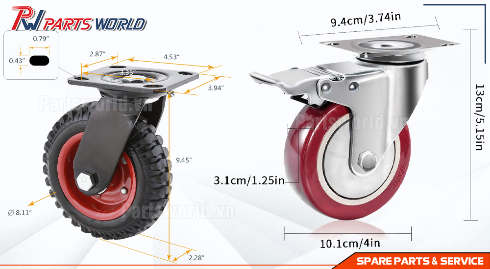Bánh xe đẩy chịu lực 14 Kích thước bánh xe đẩy chịu lực