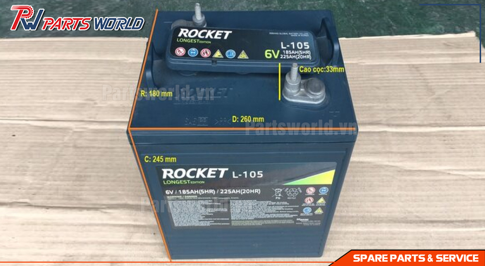 Bình Ắc quy Rocket L 105 14 Kích thước bình Ắc quy Rocket L 105 6V 225Ah