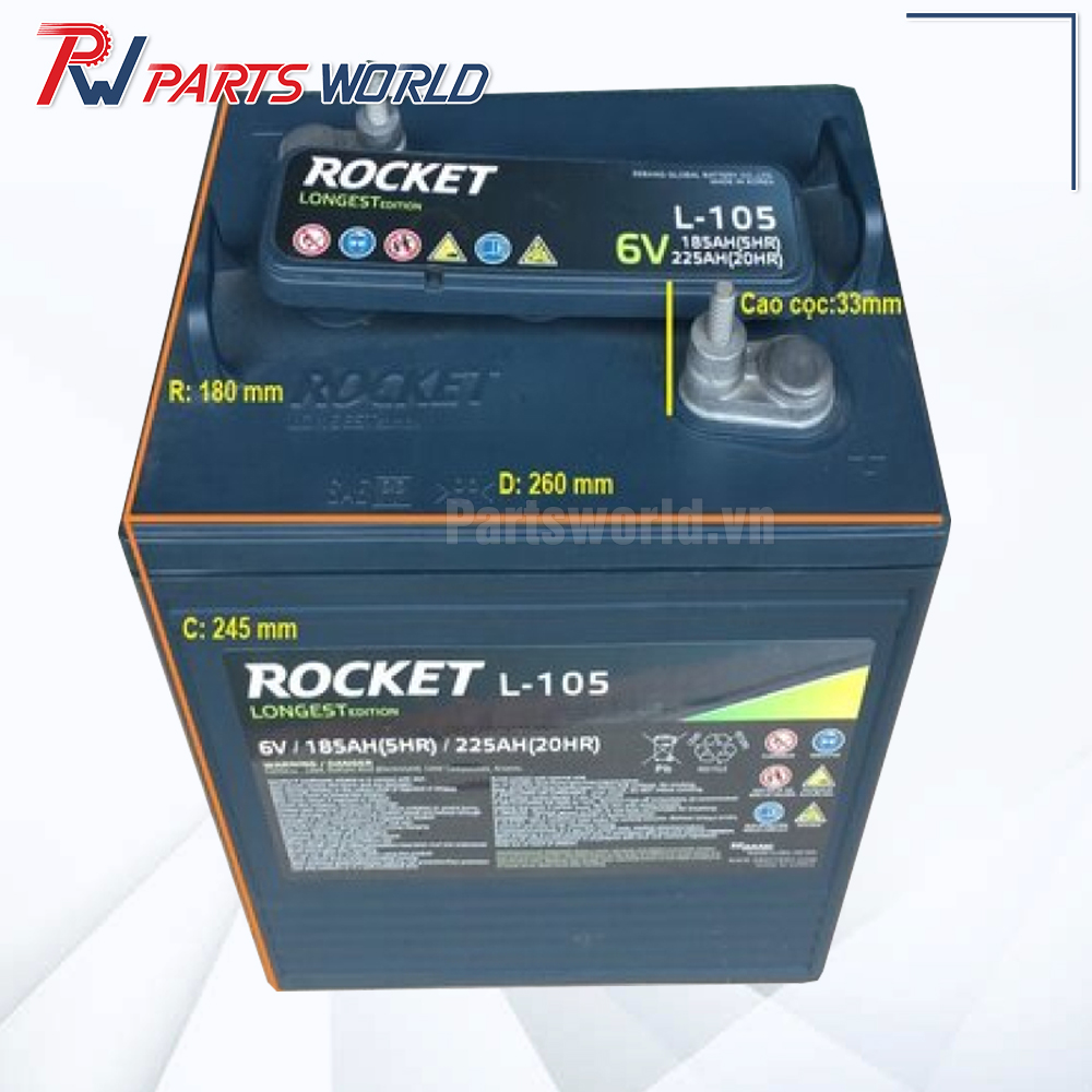 Bình Ắc quy Rocket L 105 7 Kích thước Bình Ắc quy Rocket L 105 6V 225Ah