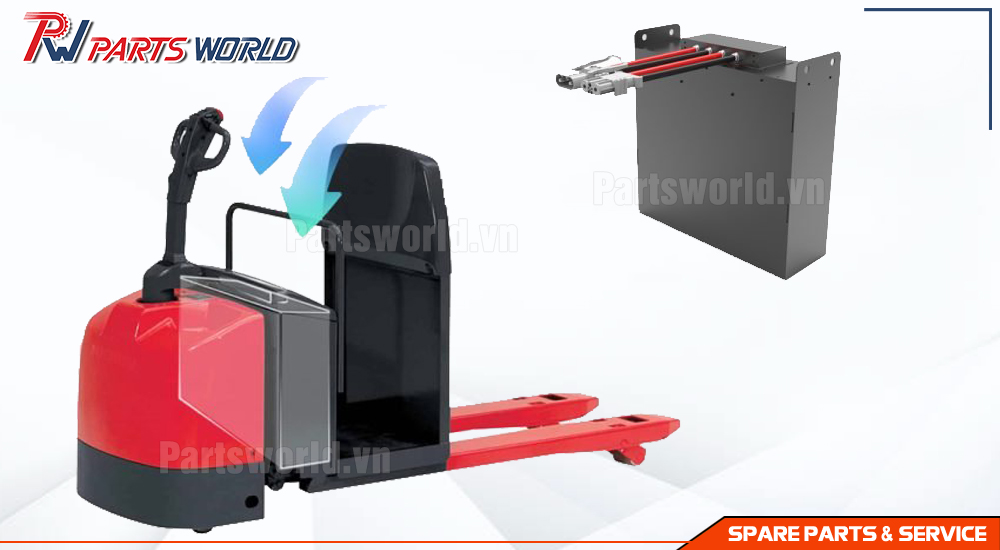 Pin xe nâng tay điện 1.5 tấn 9 Vị trí pin xe nâng tay 1.5 tấn