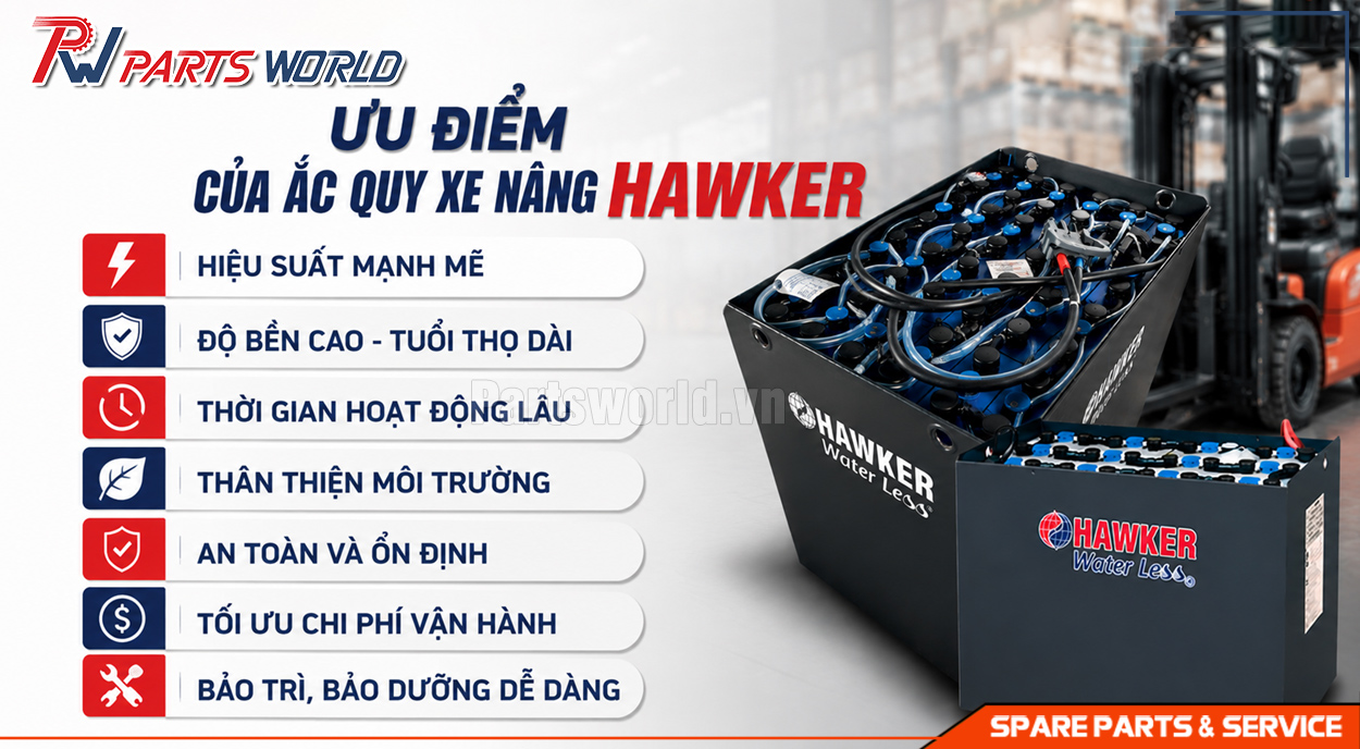 Ắc quy xe nâng Hawker 27 Ưu điểm của ắc quy xe nâng Hawker