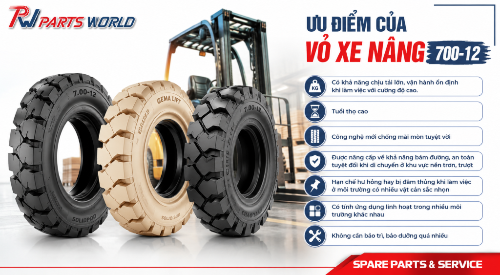 Ưu điểm của vỏ xe nâng 700-12