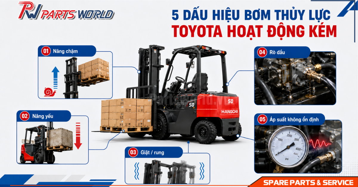 Bơm thủy lực xe nâng Toyota 19 Các dấu hiệu bơm thủy lực Toyota hoạt động kém
