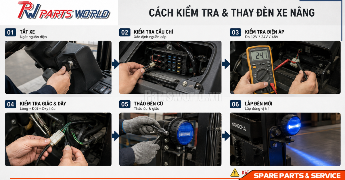Đèn xe nâng 19 Cách kiểm tra và thay đèn xe nâng