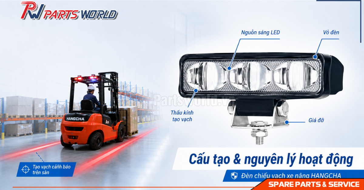 Đèn chiếu vạch xe nâng 17 Cấu tạo và nguyên lý hoạt động của đền chiếu vạch xe nâng