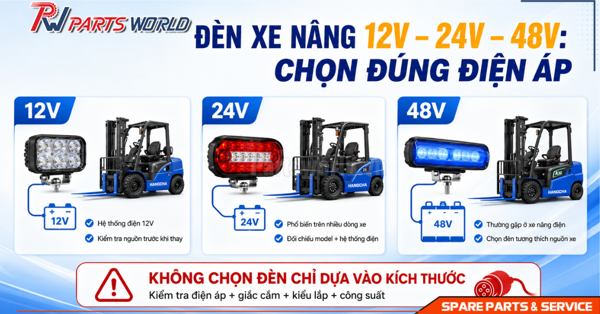 Đèn xe nâng 17 Chọn đèn xe nâng đúng điện áp 12V-24V-48V