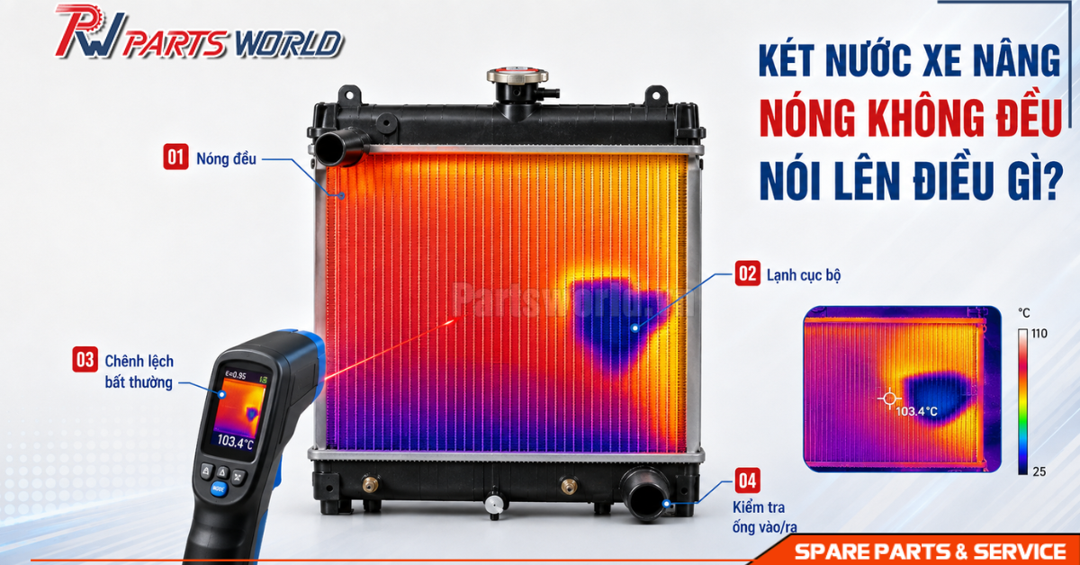 Két nước xe nâng bị nóng không đều