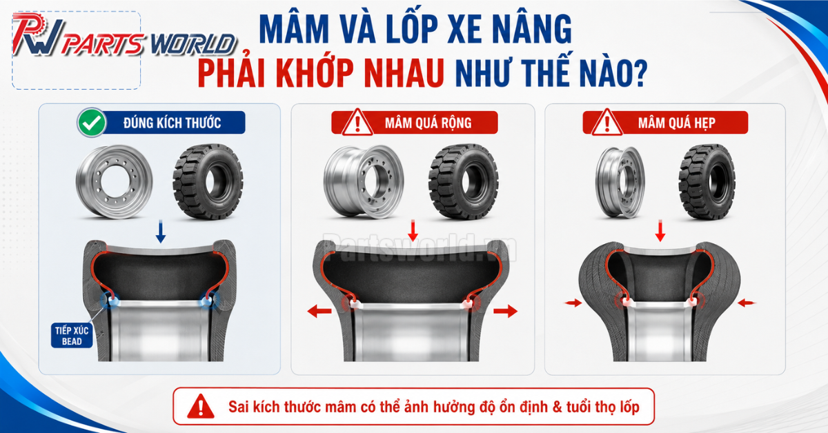 Mâm và lốp xe nâng phải khác nhau như thế nào