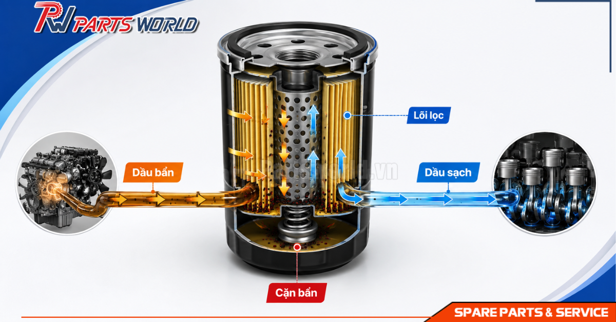 Nguyên lý hoạt động của lọc nhớt xe nâng