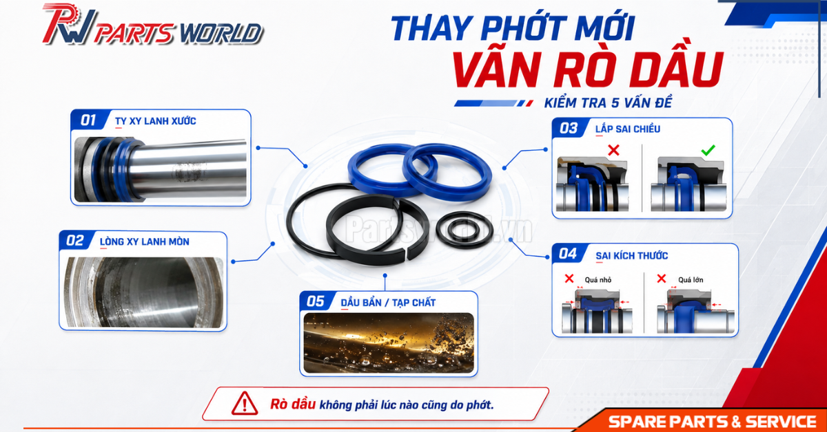 Tại sao thay phớt xe nâng mới vẫn rò rỉ dầu