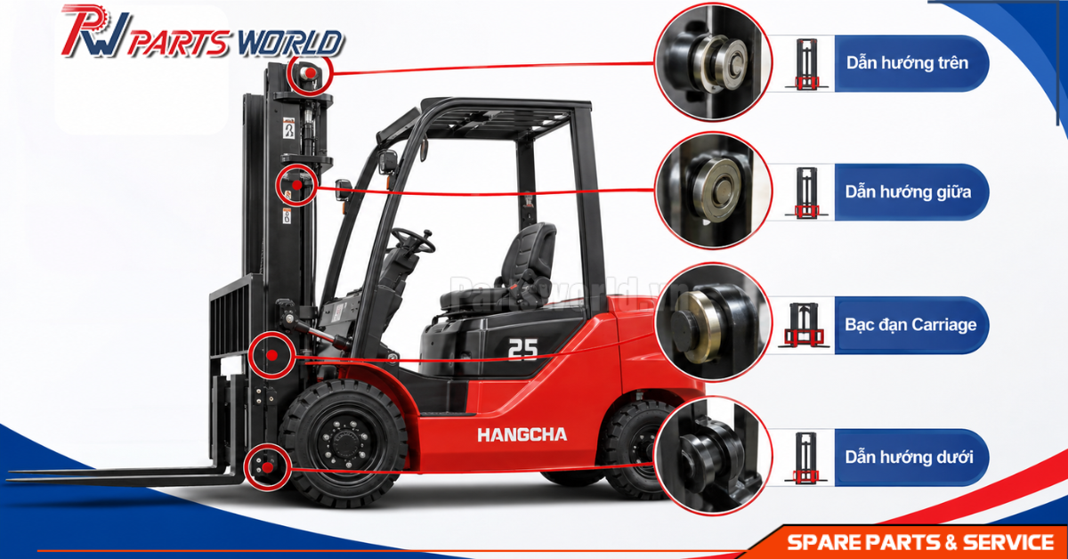 Vị trí bạc đạn trên khung nâng xe nâng