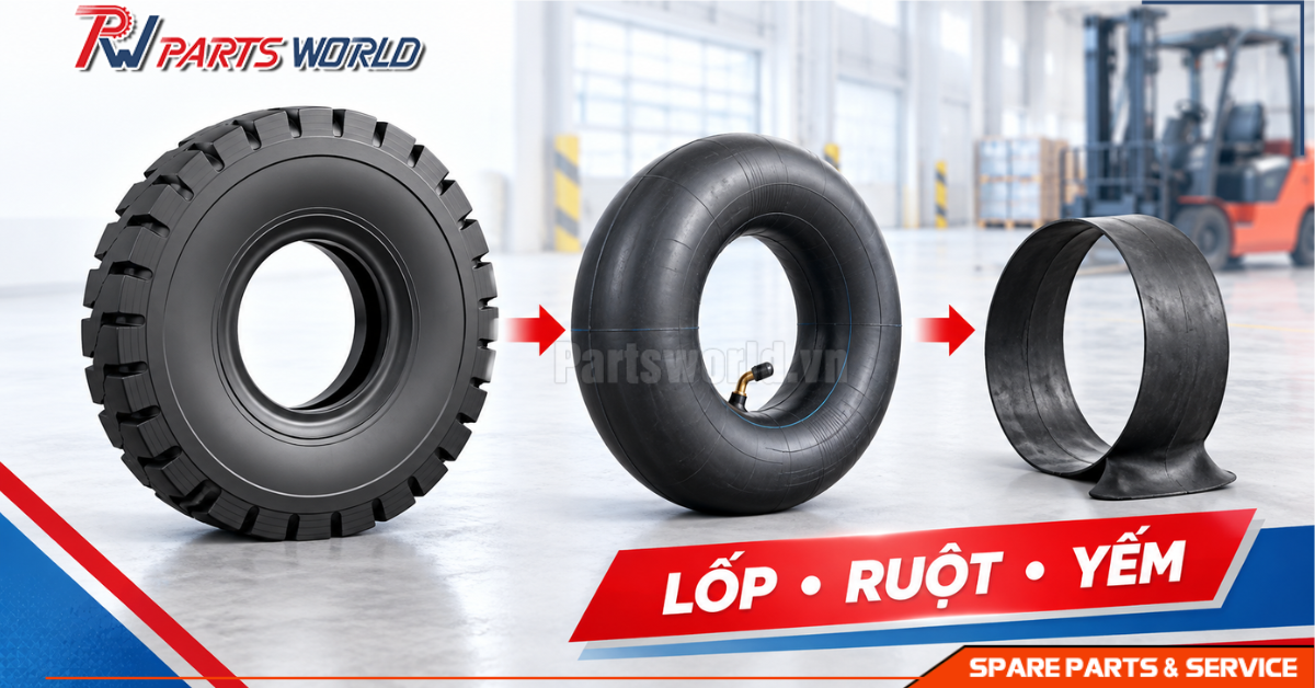 Bộ lốp, ruột, yếm Tiron cho xe nâng