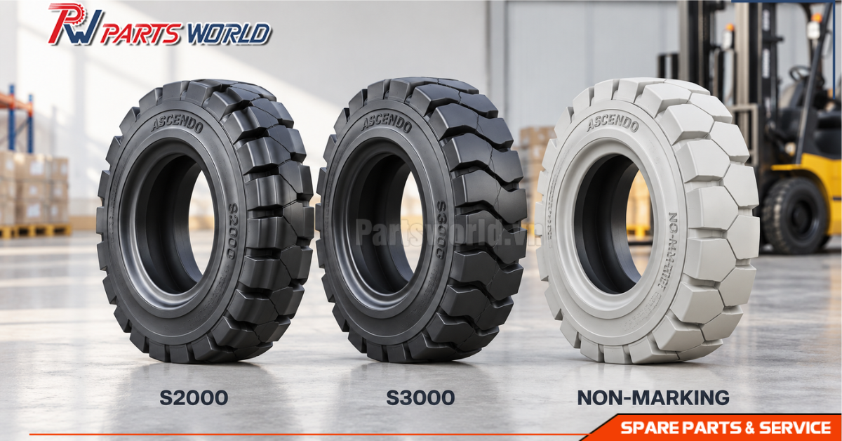 Lốp xe nâng Ascendo 16 Các dòng lốp xe nâng Ascendo S2000 S3000 và Non-Marking