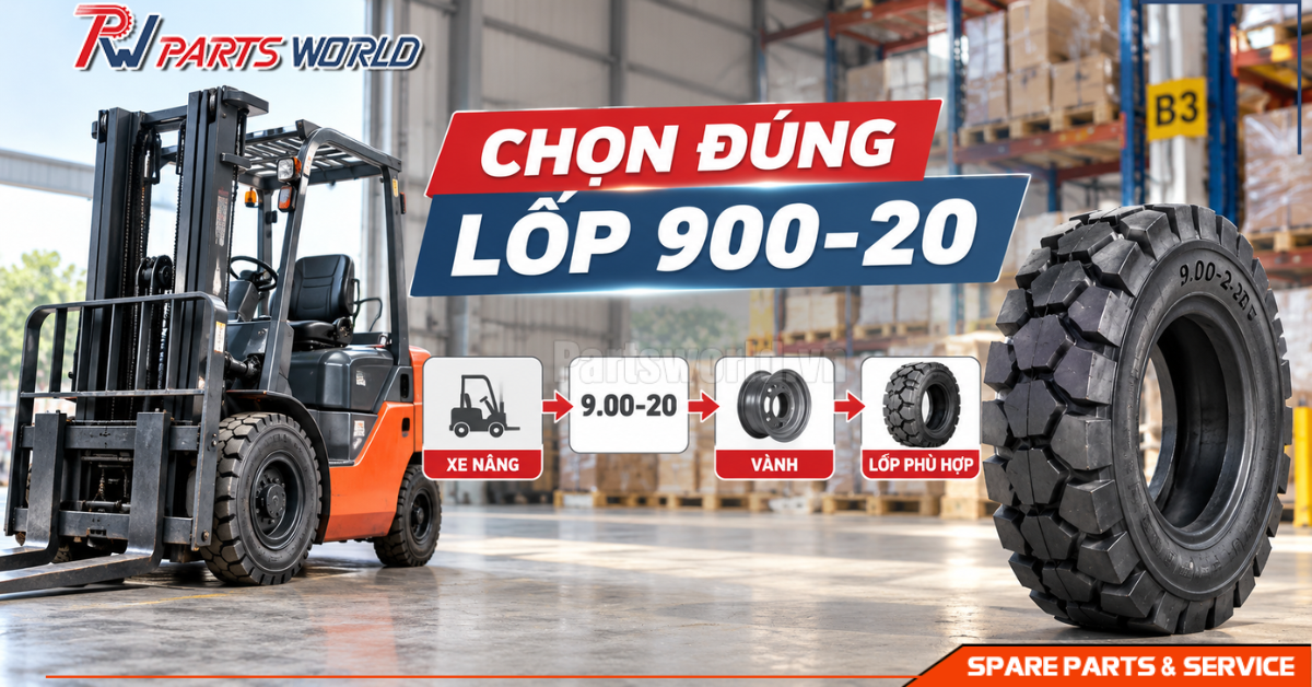 Cách chọn đúng lốp xe nâng 900-20 theo size và vành