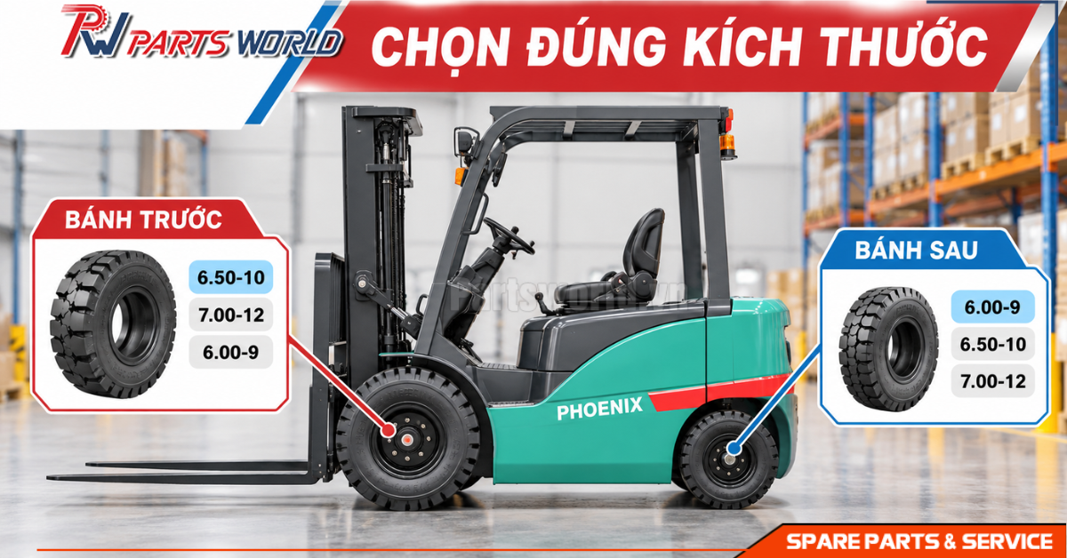 Lốp xe nâng Phoenix 18 Cách chọn kích thước lốp xe nâng Phoenix theo vị trí bánh xe nâng