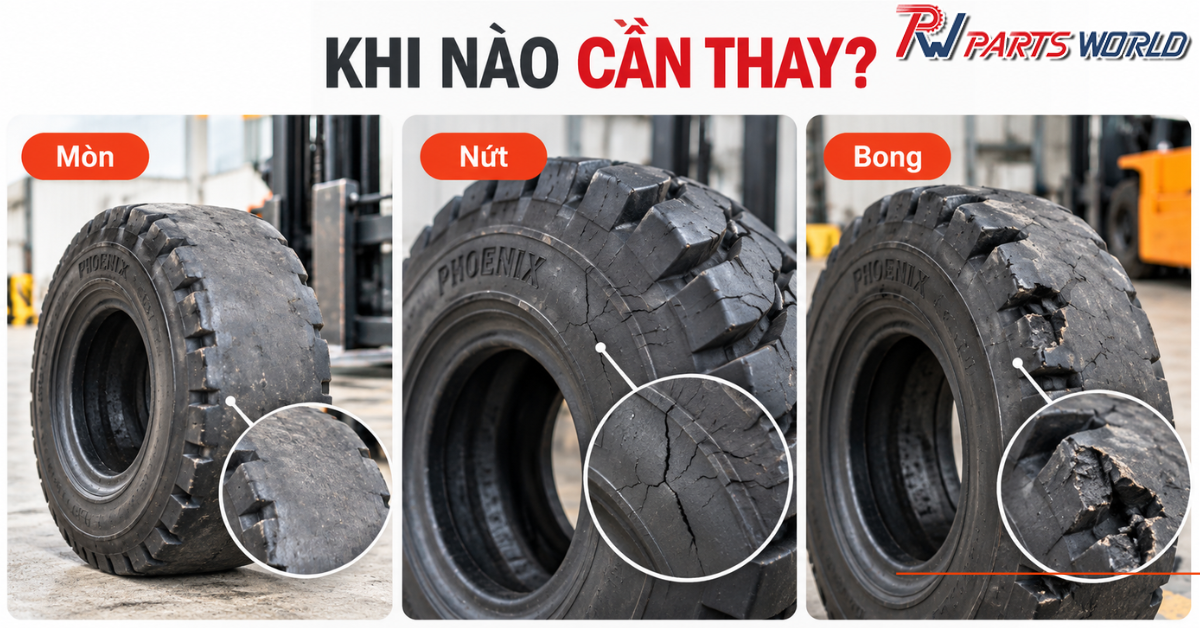 Lốp xe nâng Phoenix 21 Dấu hiệu cần thay lốp xe nâng Phoenix
