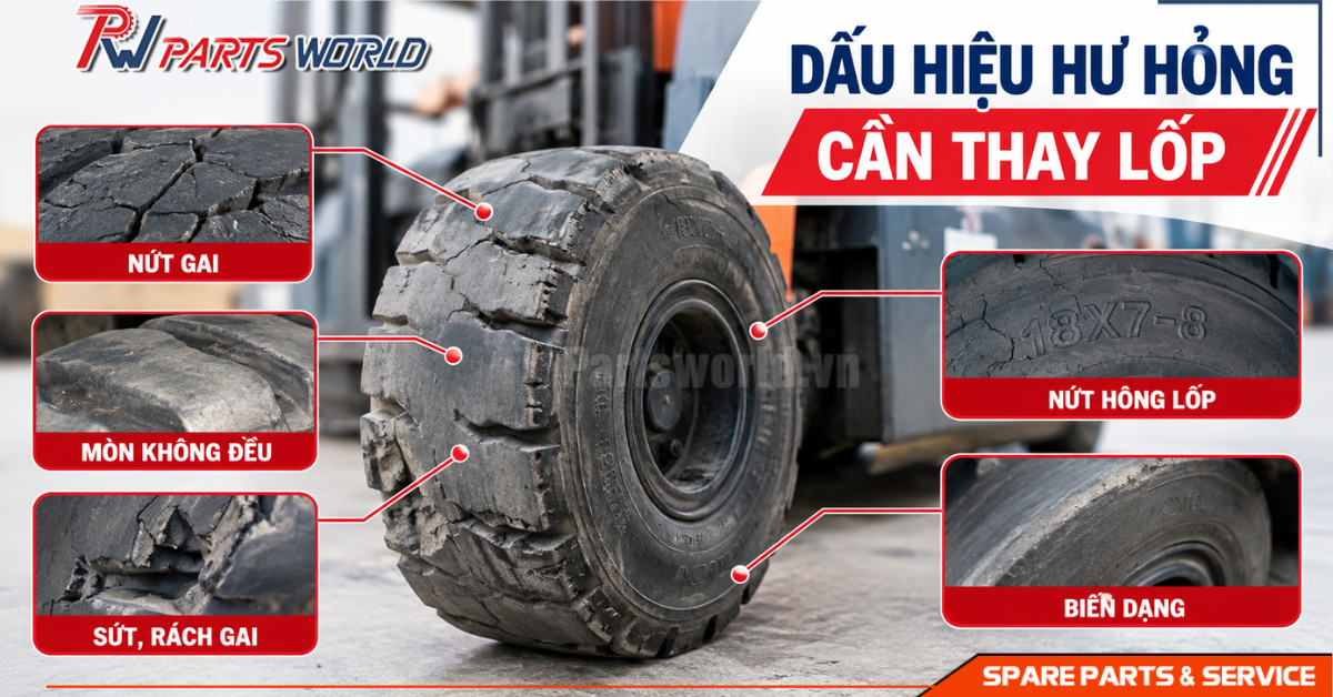 Lốp xe nâng 18x7-8 20 Dấu hiệu hư hỏng cần thay lốp xe nâng 18x7-8