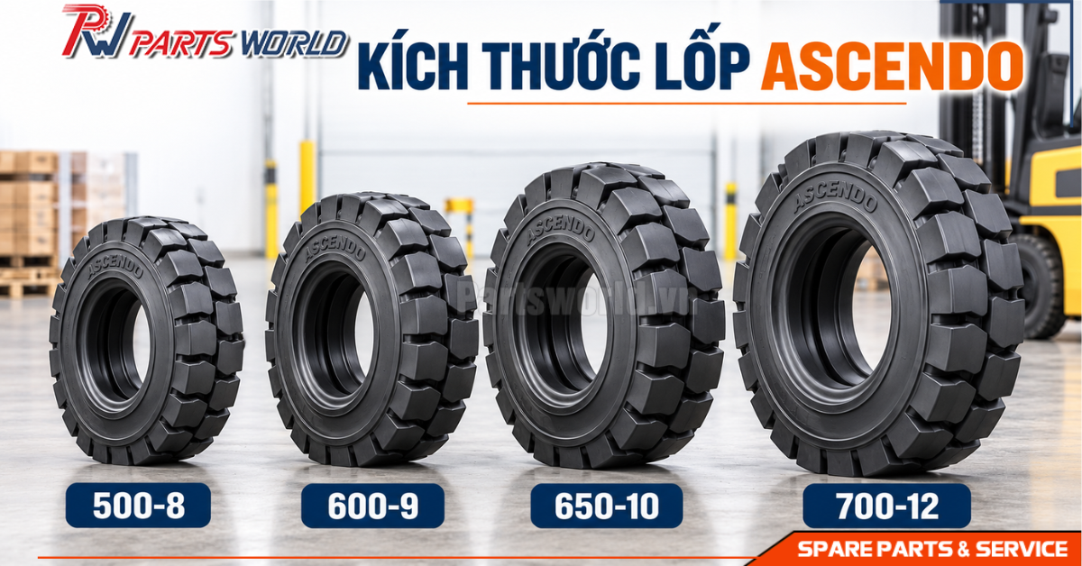 Lốp xe nâng Ascendo 18 Kích thước lốp xe nâng Ascendo phổ biến