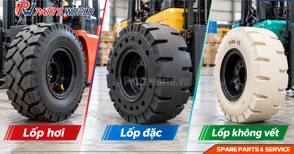 Lốp xe nâng 1400-15 16 Lốp hơi, lốp không vết, lốp đặc xe nâng 1400-15
