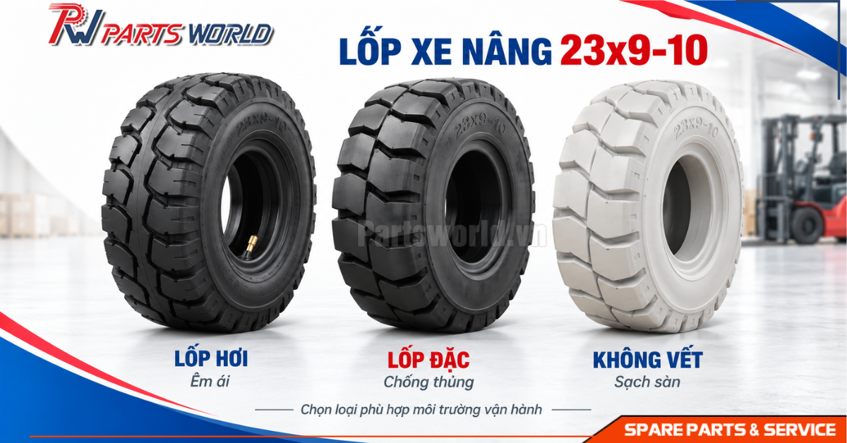 Lốp xe nâng 23x9-10 17 Lốp xe nâng 23x9-10 các loại - lốp hơi, đặc và không vết