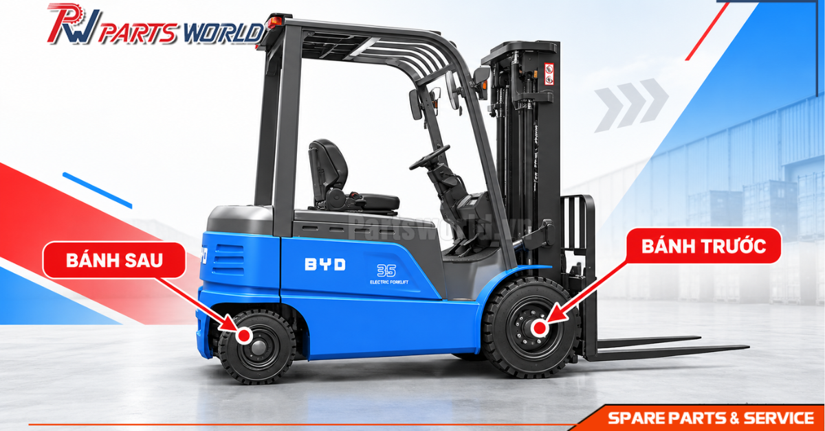 Lốp xe nâng BYD 18 Phân biệt lốp trước và lốp sau BYD
