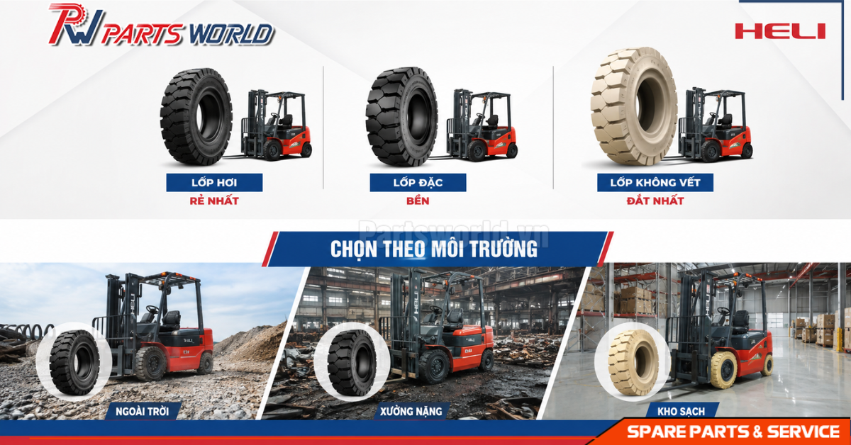 Lốp xe nâng Heli 19 So sánh lốp xe nâng Heli theo môi trường
