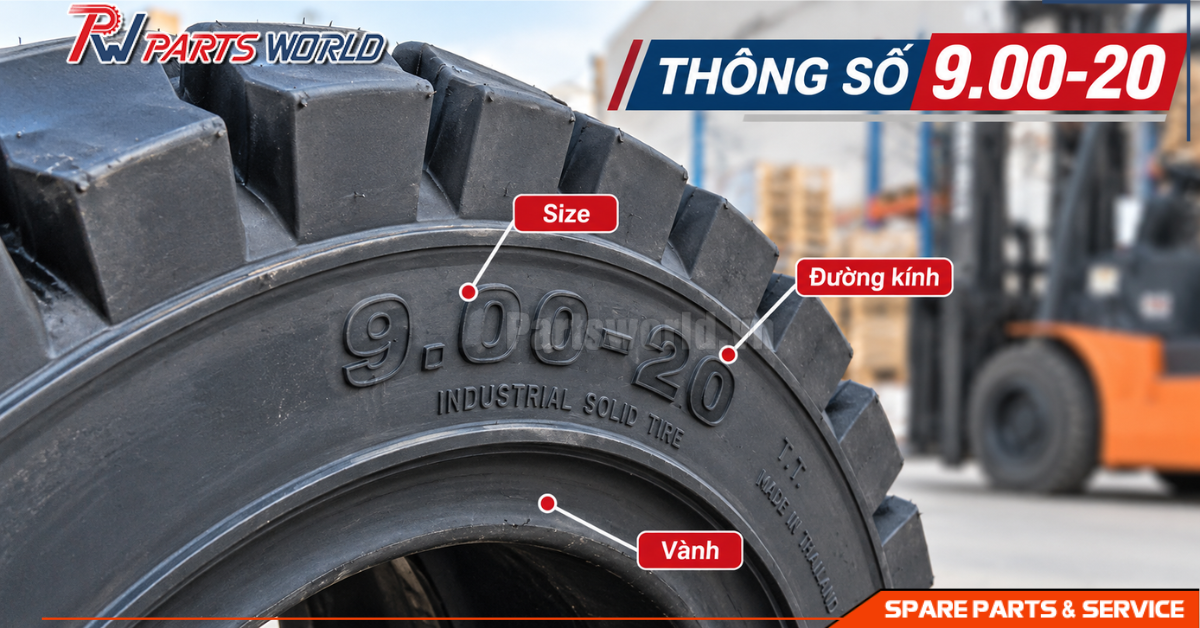 Thông số kích thước lốp xe nâng 9.00-20