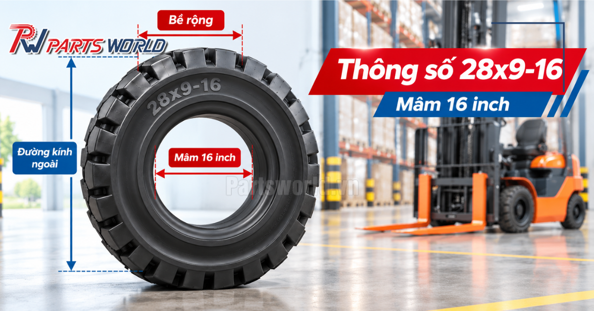 Thông số kỹ thuật lốp xe nâng 28x9-16