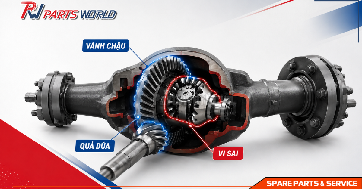 Vị trí bánh răng vành chậu trong cầu trước